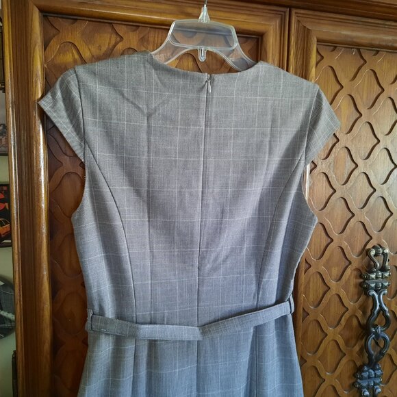 H&M Windowpane Plaid Belted Sheath Dress Office Work NWT!-  Beige/Gray, Size S - Picture 8 of 16